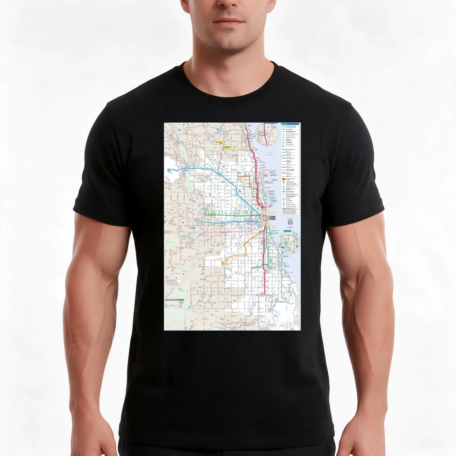 Chicago Transit Authority Map CTA Map T-Shirt, Summer Casual Cotton Tee, Oversized Streetwear Tops, Vintage Graphic Print