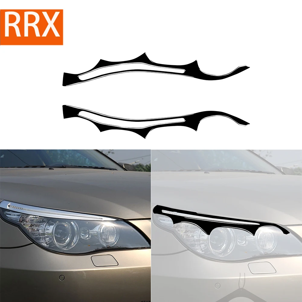 For BMW 5 Series E60 2004 2005 2006 2007 2008 2009 2010 Headlight Eyebrows Eye Cover Piano Black Refit Stickers Car Accessories