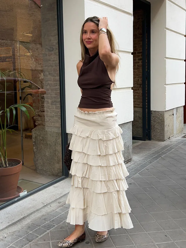 

HH женская однотонная ламинированная юбка с эластичной резинкой на талии, летние женские элегантные трапециевидные складки, модные уличные юбки-миди