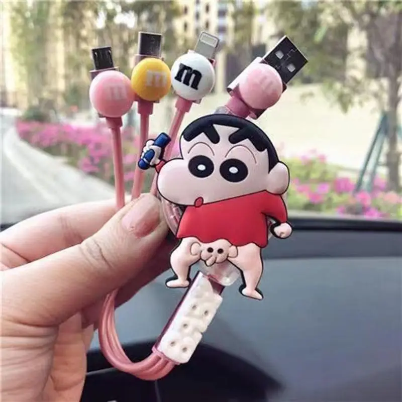 

Anime Crayon Shin-Chan Three In One Charging Cable Car Mounted Mobile Phones Cartoon Disney Fast Charging Iphone Huawei Android