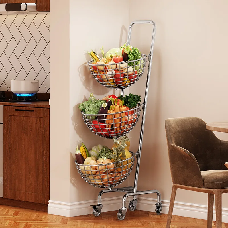 

Kitchen Multifunctional Shelves Floor Layered Vegetables and Fruits Storage Shelves Living Room Mobile Snack Cart