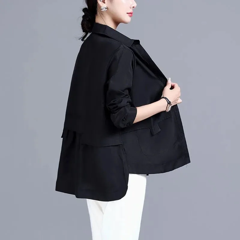 2023 New Thin Short Outerwear Spring Autumn Loose Female Overcoat Fashion Casual Single-Breasted Shirt Trench Coat Jacket Female