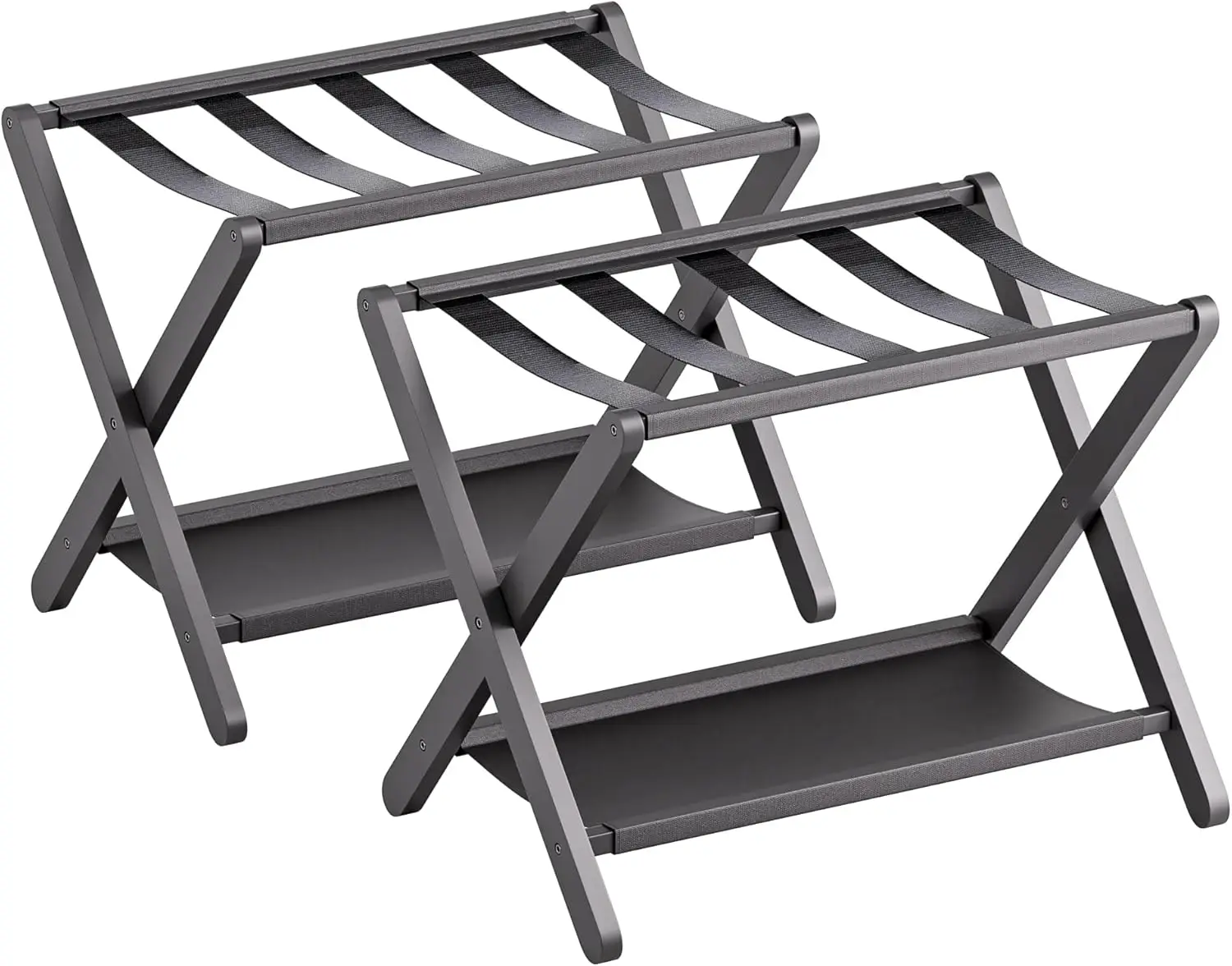 

Bamboo Luggage Rack Set of 2, Folding Suitcase Stand with Storage Shelf for Guest Room, Bedroom, Hotel, Holds 135 lb