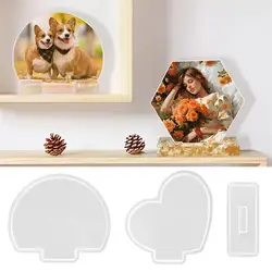 Geometric Photo Frame Silicone Mold Set DIY Heart Picture Frame Crystal Epoxy Resin Mould For Home Decoration Desktop Ornaments