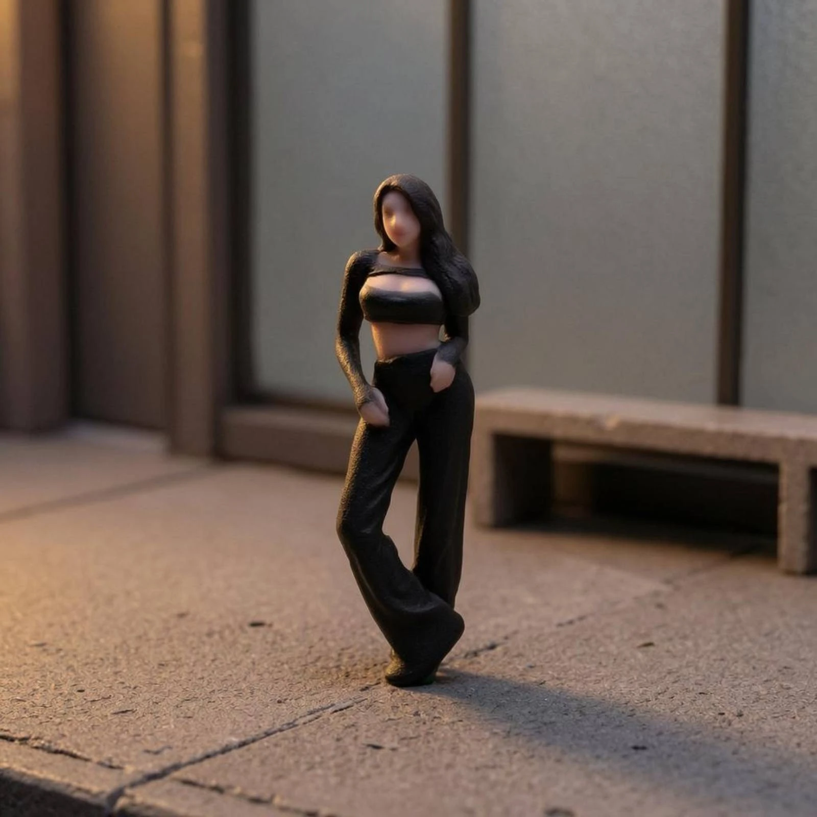 Standing Female Figurine Flared Pants 3D Printed Figurine Resin Miniature Figure Detailed Resin Figure Photography Prop