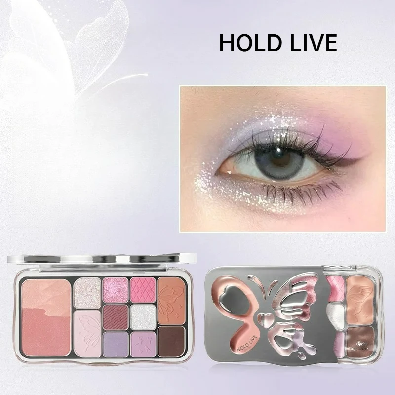 HOLD LIVE Misty 12Colors Paleta Cieni do Powiek, Różu, Rozświetlacza, Matowych i Połyskujących Cieni do Policzków, Kompleksowy, Długotrwały Makijaż