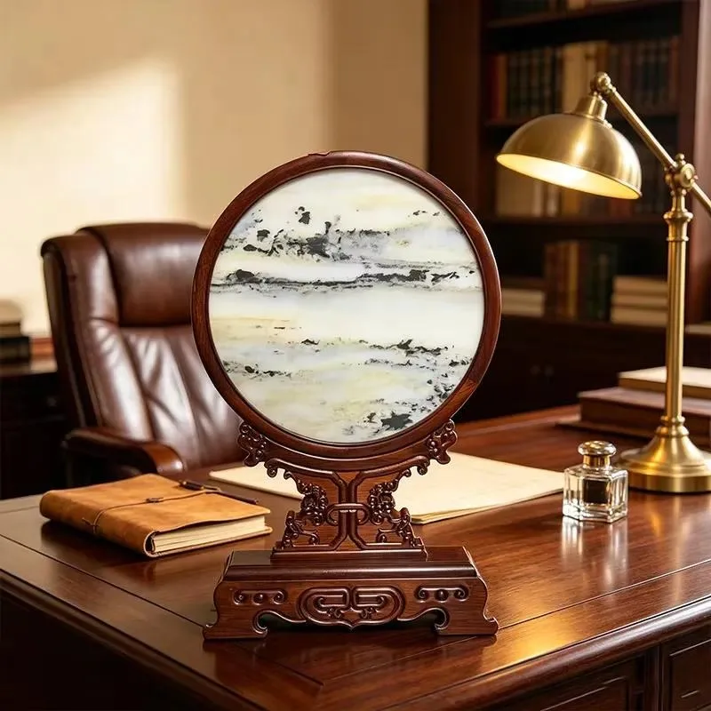 Natural Yunnan Ink Landscape Marble Screen Unique Stone Painting Decoration for Tea Room Study Porch