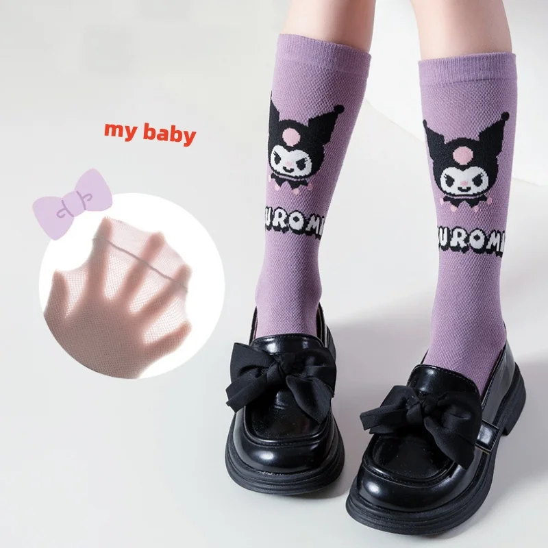 Adorable Sanrioed Black Rice Purple Knee Length Socks Kawaii Cartoon Anime Black Rice Children's Middle Pipe Socks Christmas Gif