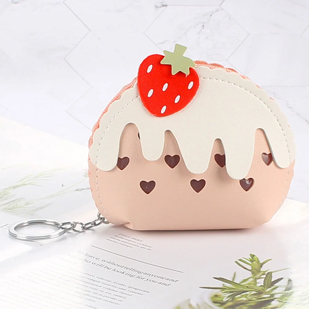

Strawberry Small Wallet Change Bag Stylish Compact Lightweight Durable PU Metal Material School Shopping Work