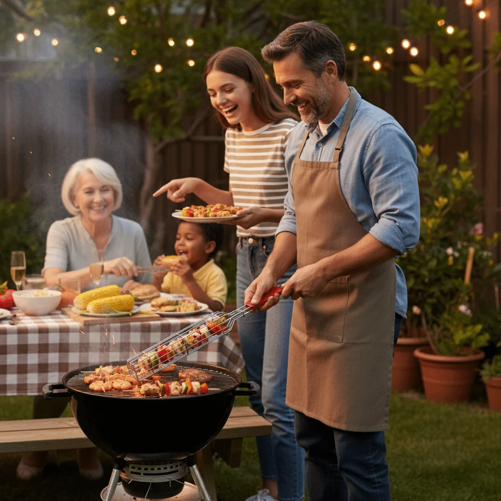 Grillrost mit Holzgriff, Antihaftbeschichteter Tragbarer Grillkorb, Netz-Clip für Würstchen, BBQ-Grillkorb für Picknick und Grillen – Detail 7