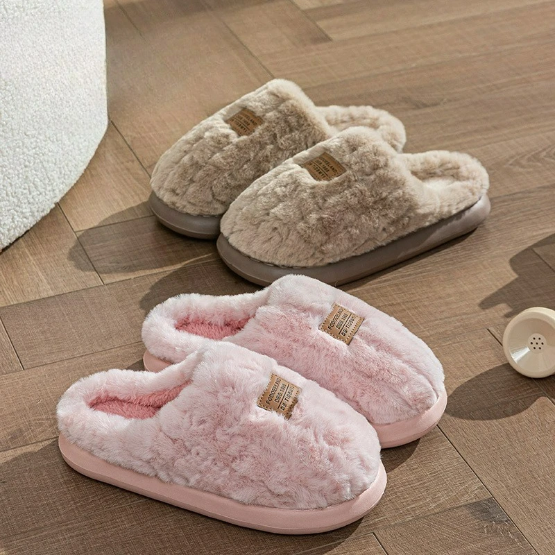 Women's Slippers Winter Home Thick Bottom Plush Warm Outdoor Comfortable Soft Bottom with Plush Cute Cartoon Cotton Slippers