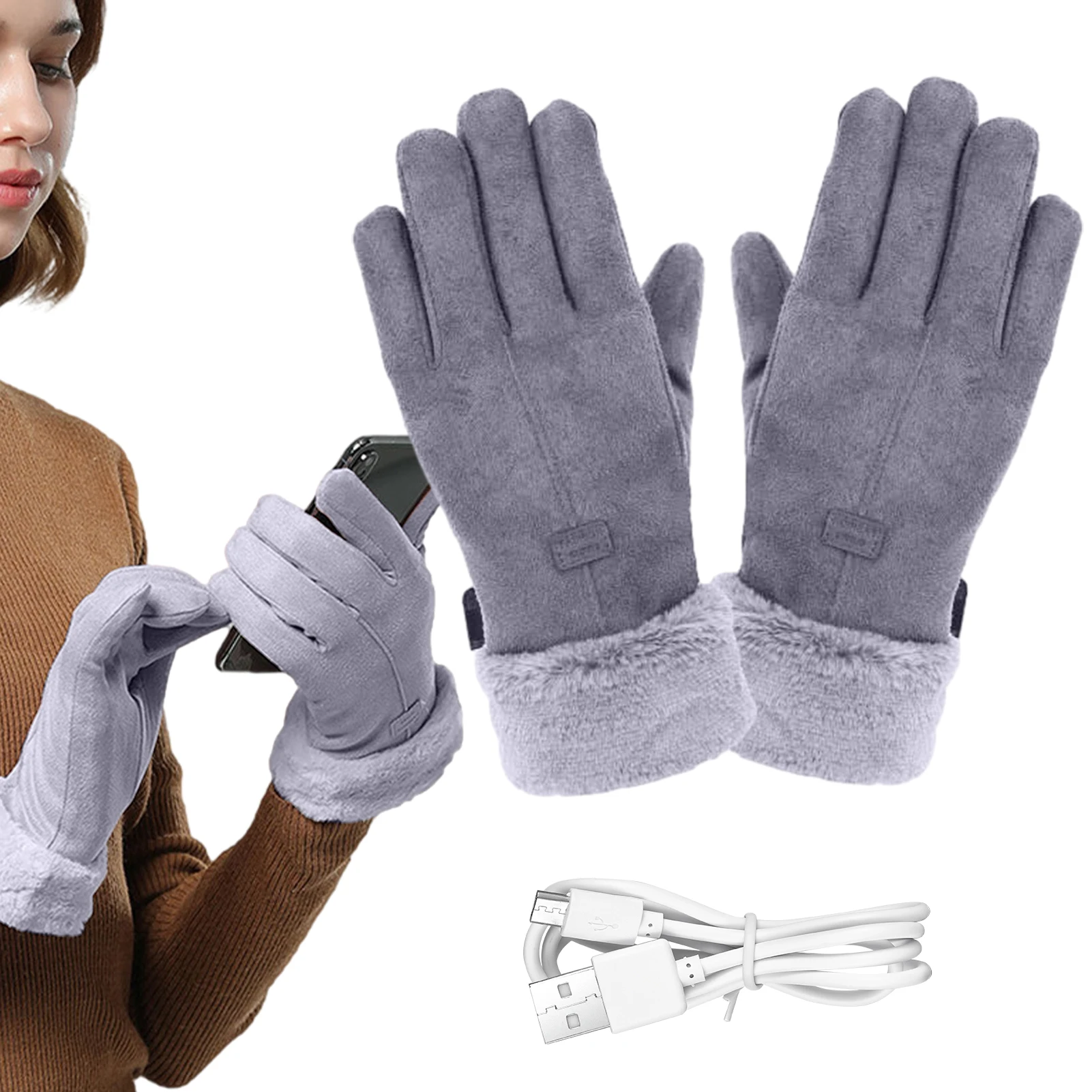 USB Heated Gloves Rechargeable Electric Warm Battery Gloves Reusable Winter Cycling Climbing Riding Touchscreen Thermal Gloves