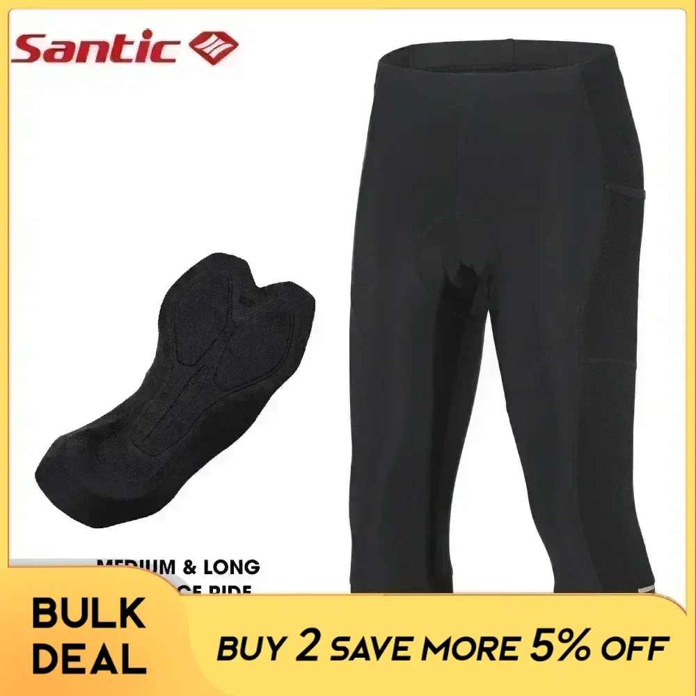 Santic 3/4 Cycling Shorts Men Professional Outdoor Racing Pants 4D Padded MTB Road Bike Trousers Reflective Breathable Ride Pant