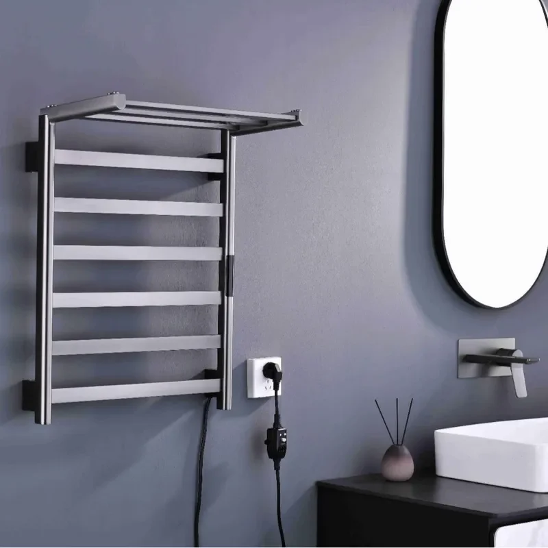 Smart Carbon Fiber Heated Towel Rack Electric Bathroom Warmer Intelligent Constant Temperature Storage Shelf Wall Mounted