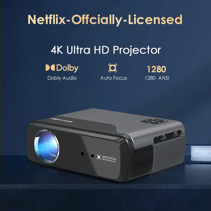 [Netflix Officially-Licensed] Smart Home Cinema Projector 4k Ultra HD for Movies Auto Focus and Keystone 1280 ANSI Projectors