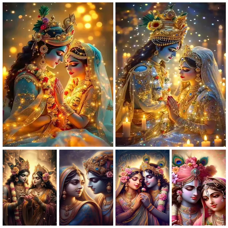 Resin Art Radha Krishna - インドの主ラダ・クリシュナカップル 5D 大型 Diy ダイヤモンド絵画ヒンズー教宗教アートクロスステッチモザイクダイヤモンド刺繍