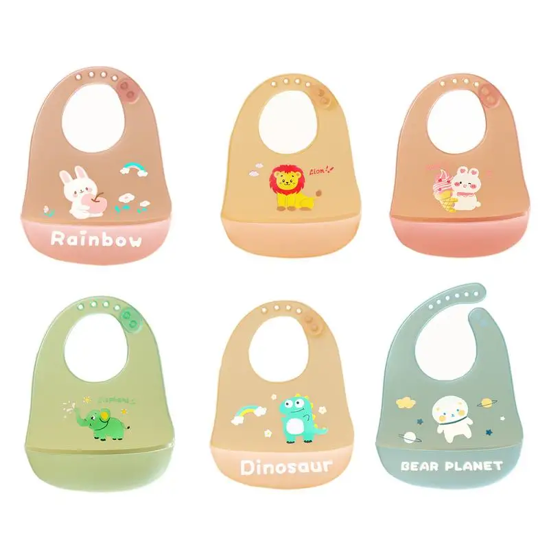 

Silicone Pocket Bib Adjustable Waterproof Food Catcher Baby Silicone Bibs Cute Animal Baby Feeding Bibs Washable BabyPocket Bib