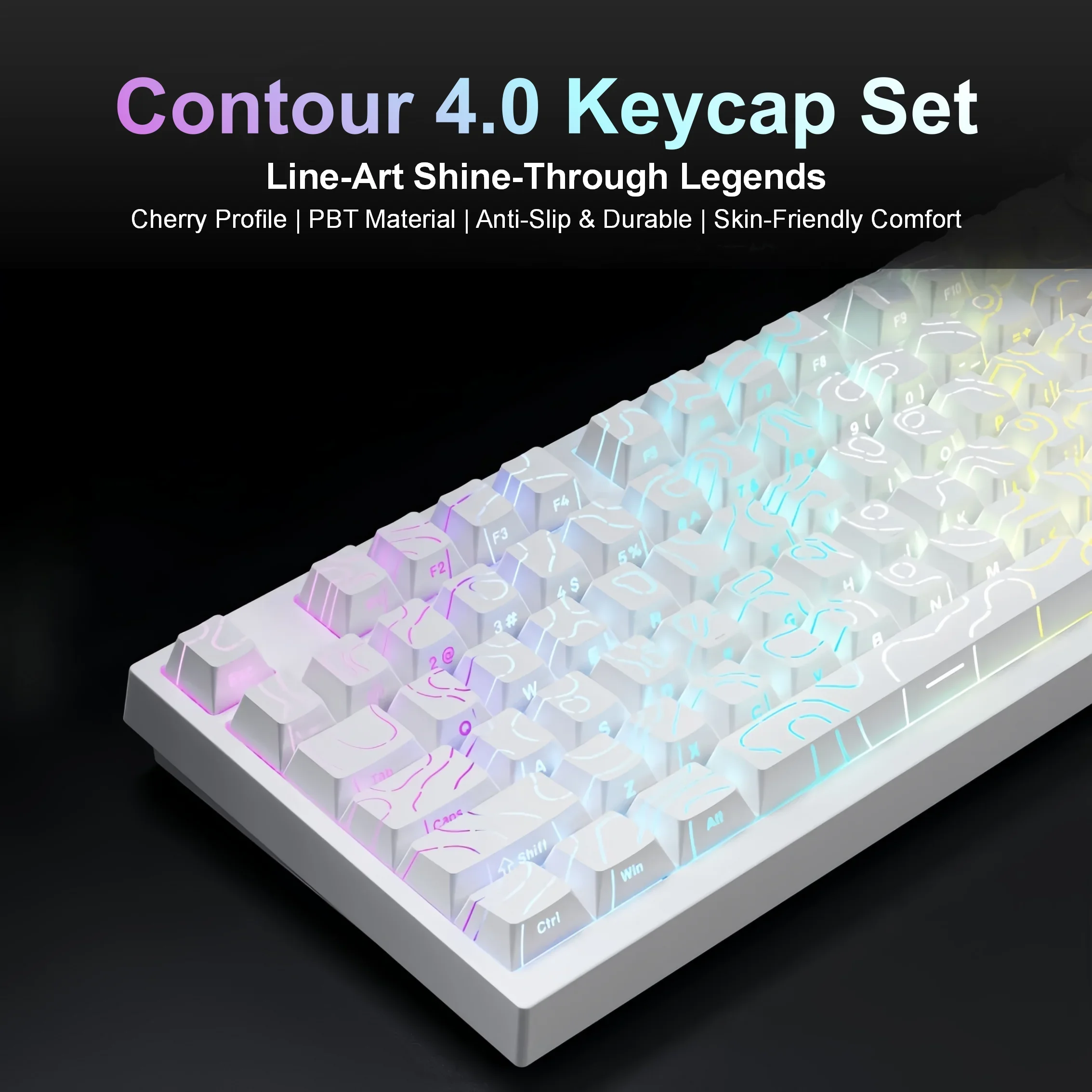 Novo conjunto de teclas Contour 4.0 de 98 teclas - PBT Double-Shot, perfil cereja, cabe em teclados 60%/65%/75%/TKL, acessórios para teclado de jogos
