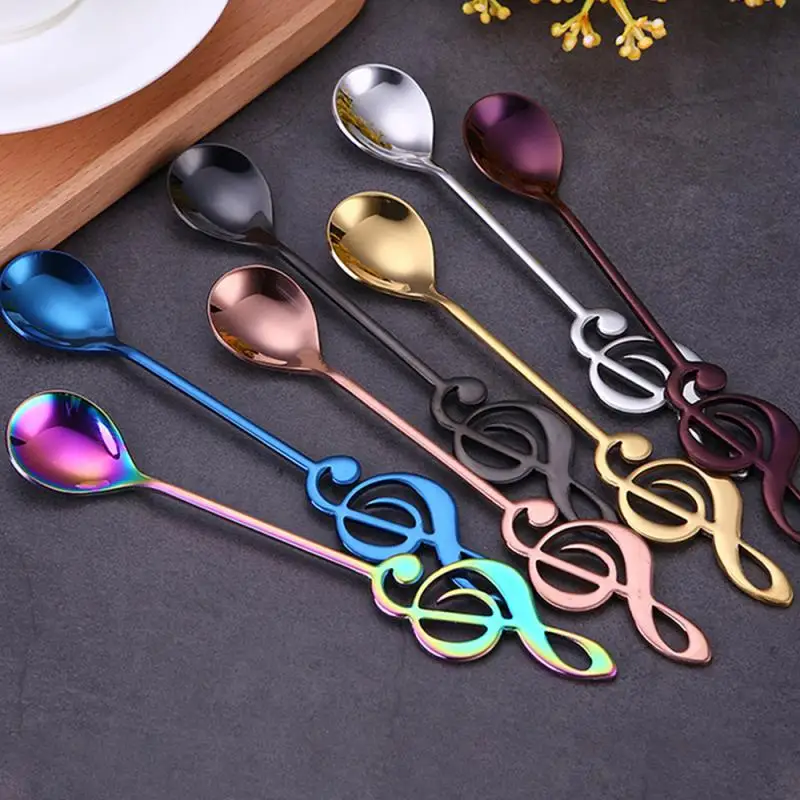 Stainless Steel Color Musical Note Spoon Coffee Milk Spoon Ice Cream Stirring Dessert Spoon Kitchen Tableware Creative Gifts