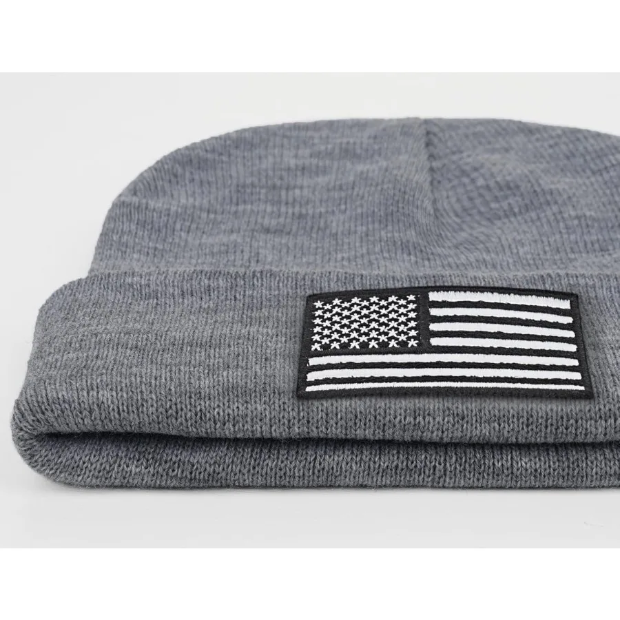 Topi Musim Dingin Beanie Bordir Bendera Amerika untuk Pria Wanita Perlengkapan Taktis Militer Multi-musim Topi Hangat Musim Dingin Tentara Polisi