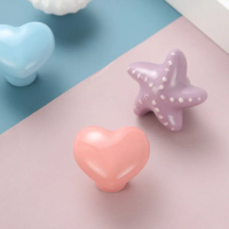Colored ceramic single-hole closet handle, star-shaped cartoon design, suitable for children's room drawer, desk handle
