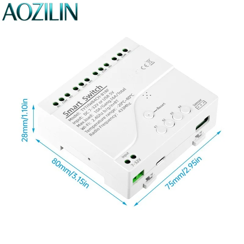 AAOZILIN WiFi Smart Relay Switch DC7-32V AC85-250V Energy Monitoring Built-in Temperature Humidity Sensor Smart Home Module