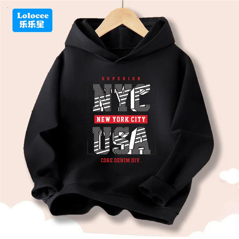

Boy Girl New York U.S.A City Hoodies Fashion Letter Printed Graphic Hooded Sweatshirts Kids Loose Pullover Sportwear ZMNY3
