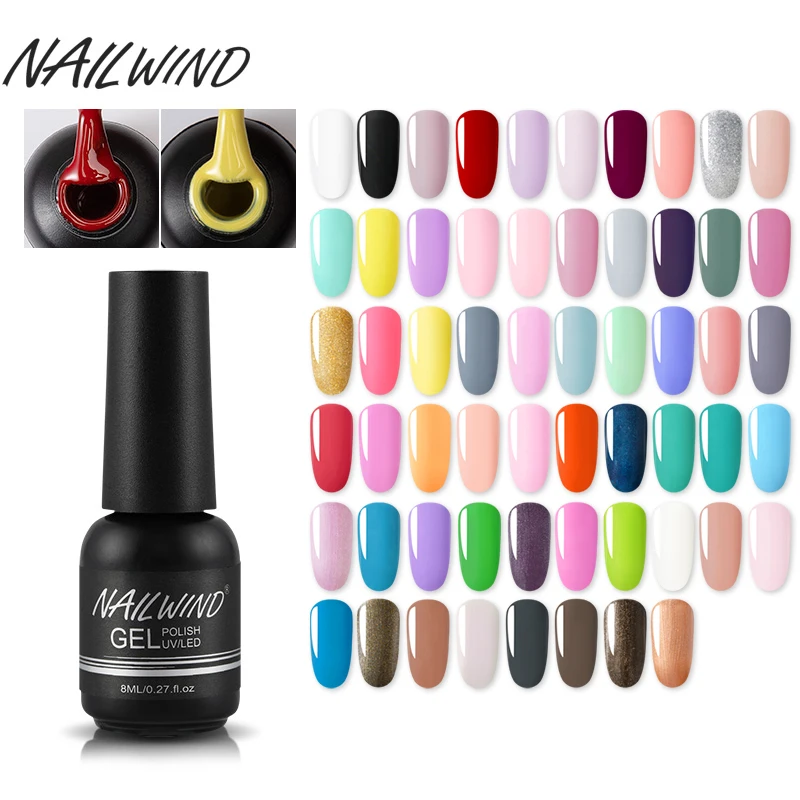 NAILWIND 미니 네일 광택제 젤, 플라스틱 병 네일 광택제, 단색 네일 반영구 UV 램프, DIY, 5ml, 8ml