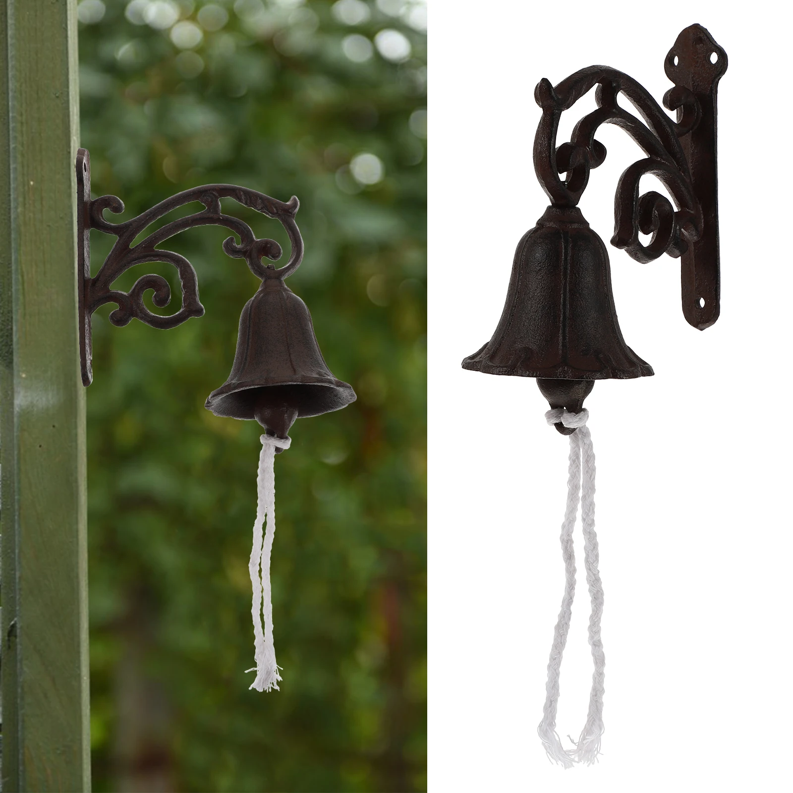 

1 Set Vintage Cast Iron Door Rustic Style Retro Decorative Bell For Home Wall Garden Outdoor Coffee Shop Decor Shaking Mounted