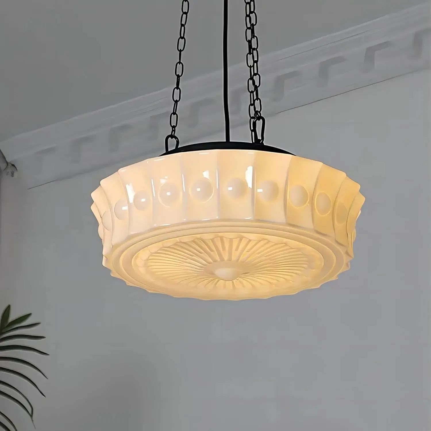 

Modern Vintage Glass LED Pendant Lamp Creamy Retro Chandelier Design Living Room Bedroom Kitchen Home Decor Luxury Hanging Light
