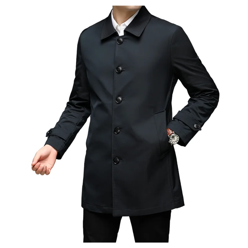 

Men's Medium Length Trench Coat, British Coat, Long Outerwear, Double Breasted, Fashion, Spring, Autumn, 4XL