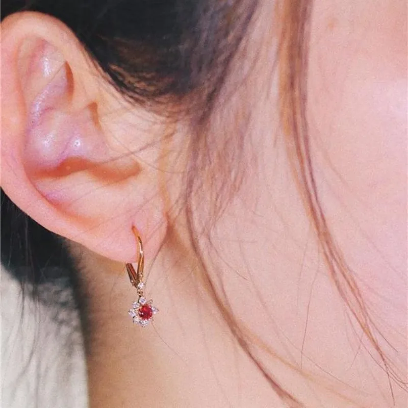 Exquisite and Light luxury Sunflower Ruby Drop earrings for women vintage Design Bride Earings High quality Fine Jewelry Gift image 3