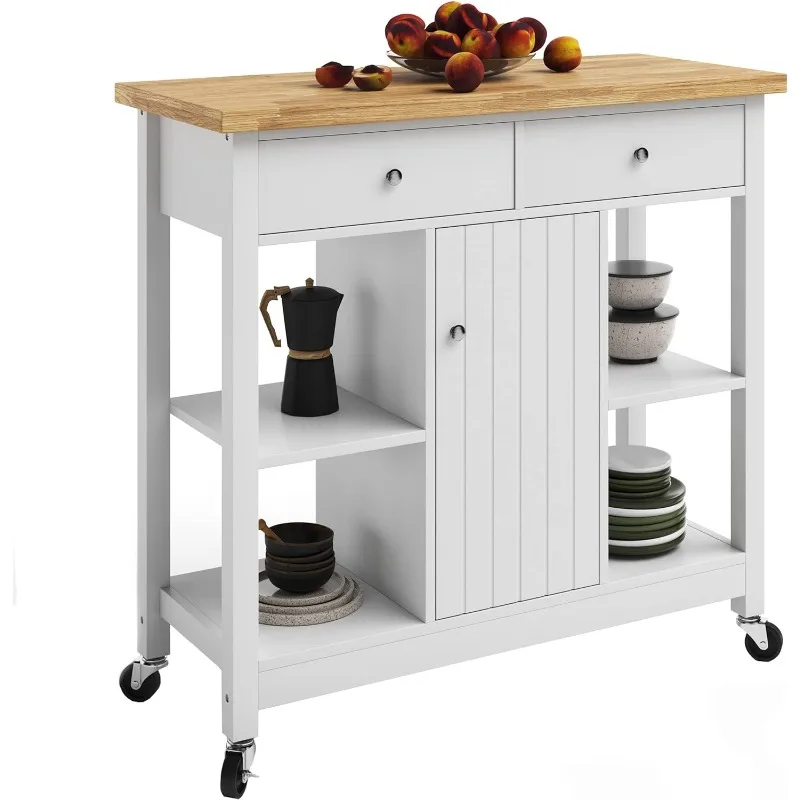 Lavish Home Kitchen Island with Drawers – Rolling Cart with Locking Casters – Use As Coffee Bar, Microwave Stand, or Shelves For