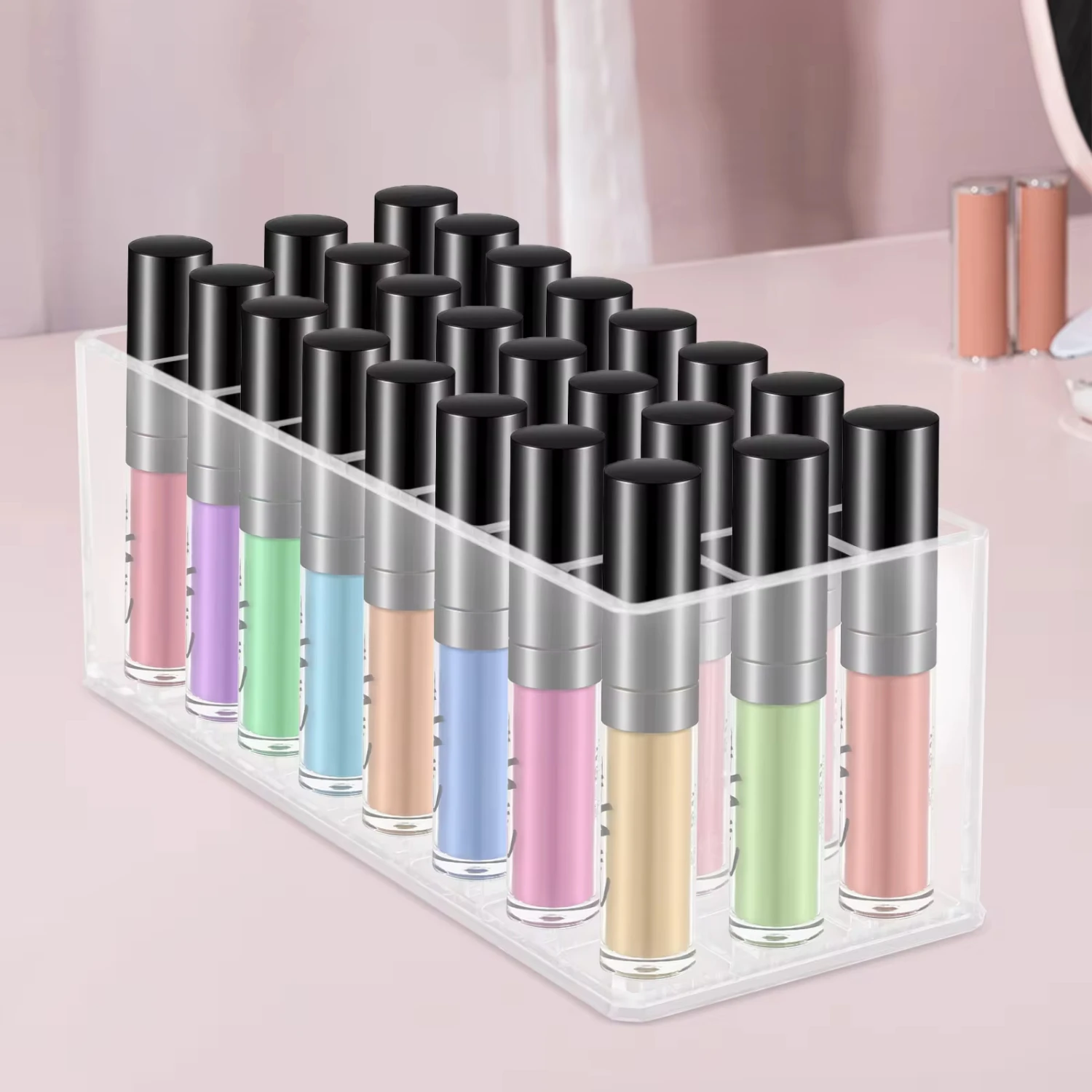 High-quality Acrylic Lipstick Holder Organizer 24 Slots Clear Lip Gloss Display Stand  Box Makeup Cosmetic  Box