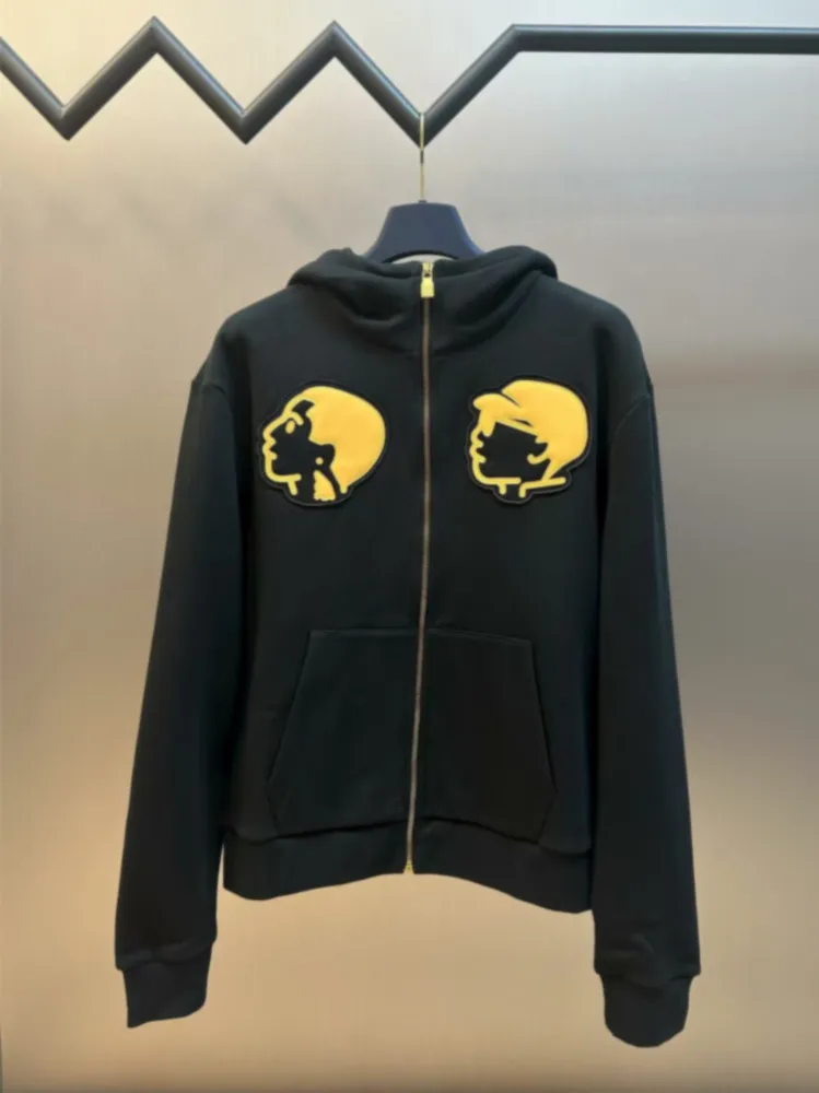 

Faionable Hooded Sweatirt with Double Embroidered Portrait Jaet Sle Cotton Casual Wear for Men And Women