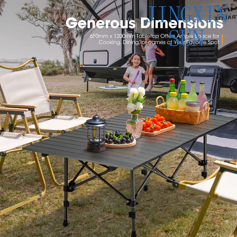 Outdoor Picnic Foldable Table Folding Camping Table Height Adjustable Collapsible Cooking Bbq Grill Table