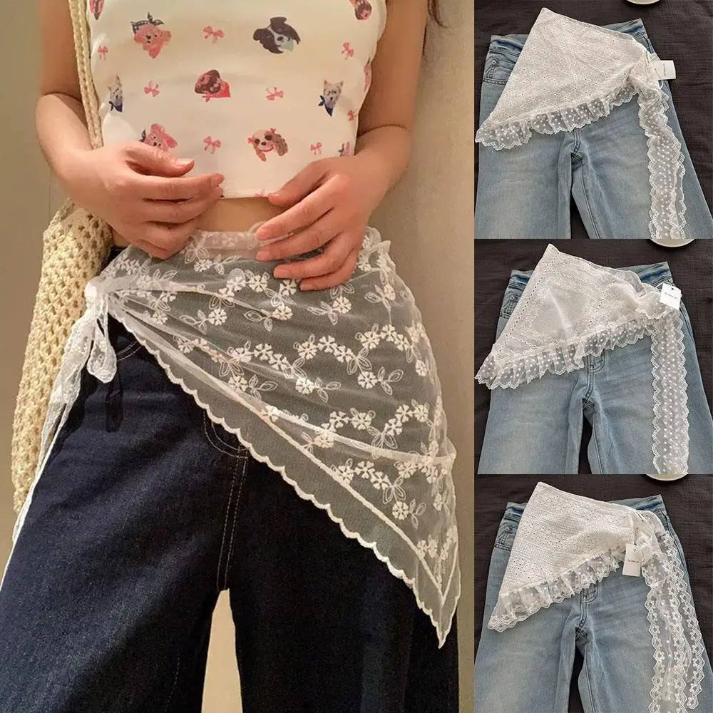Butt Curtain Skirt Small Apron Short Skirt A-Line Lace Trim Fashion Stacked Ins Style Soft Lace Korean Charms Half Skirt