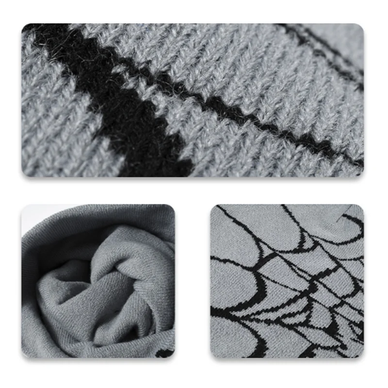 Spider Web Pattern Knitted Beanie Unisex Men Women European Winter Ear Cover Warm No Brim Personalized Thermal Skull Hat