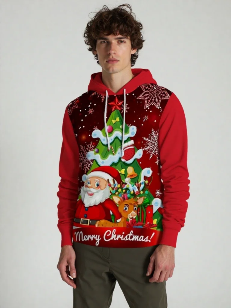 

Santa Claus Print Hoodies For Men New Year Gift X'mas Clothing Autumn and Winter Casual Sweatshirts Fashion Oversized Hooded Top
