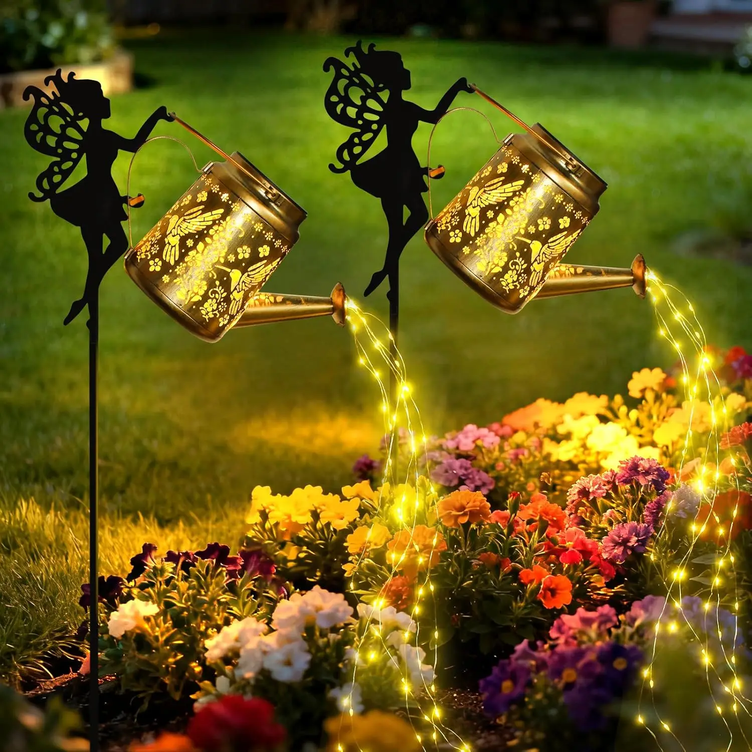 

Solar Lights Outdoor Waterproof, Fairy Solar Garden Lights Outdoor Decoration, Hummingbird Solar Watering Can Light Gardening