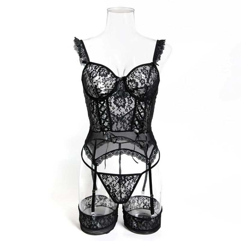 Bikini with lace trim, hollow-out design, tie straps, slimming and figure-shaping, sexy one-piece swimsuit