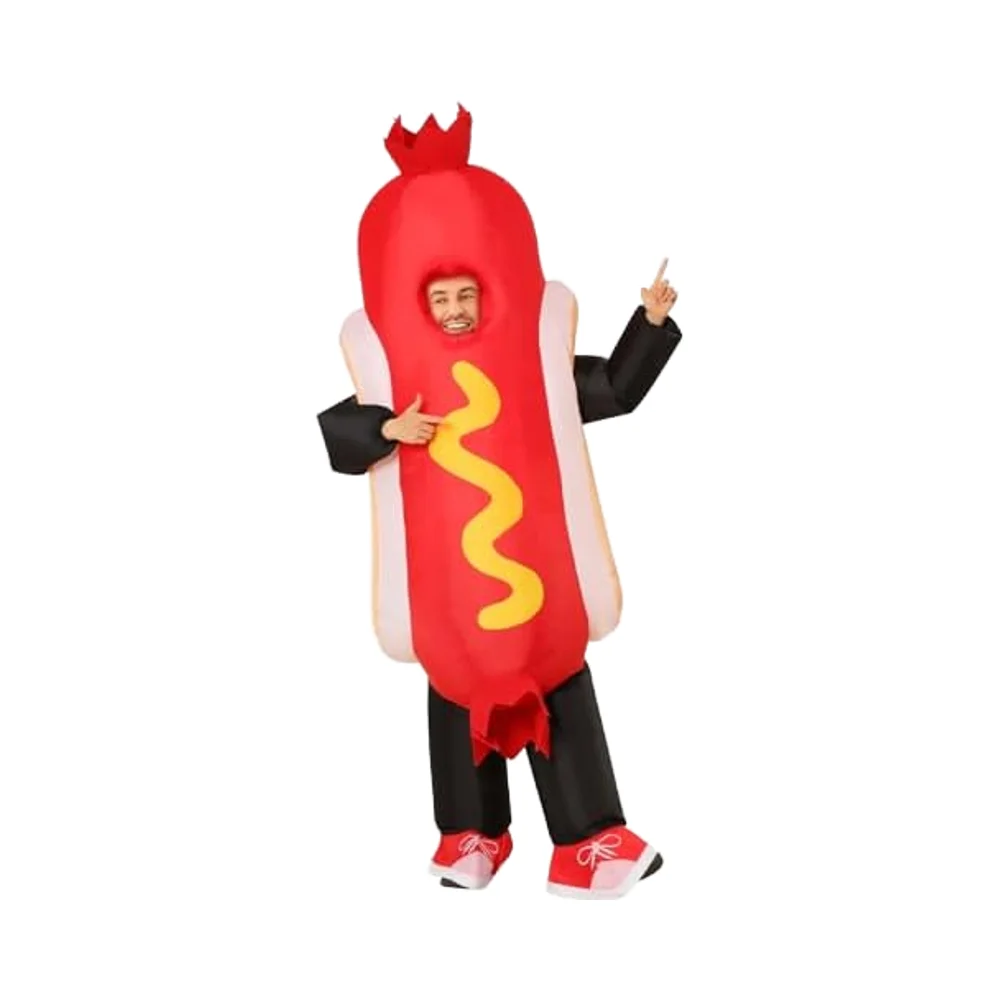 Adult Inflatable Hot Dog Costume Funny Halloween Blow-up Cosplay Suit for Women and Men Party Decorations
