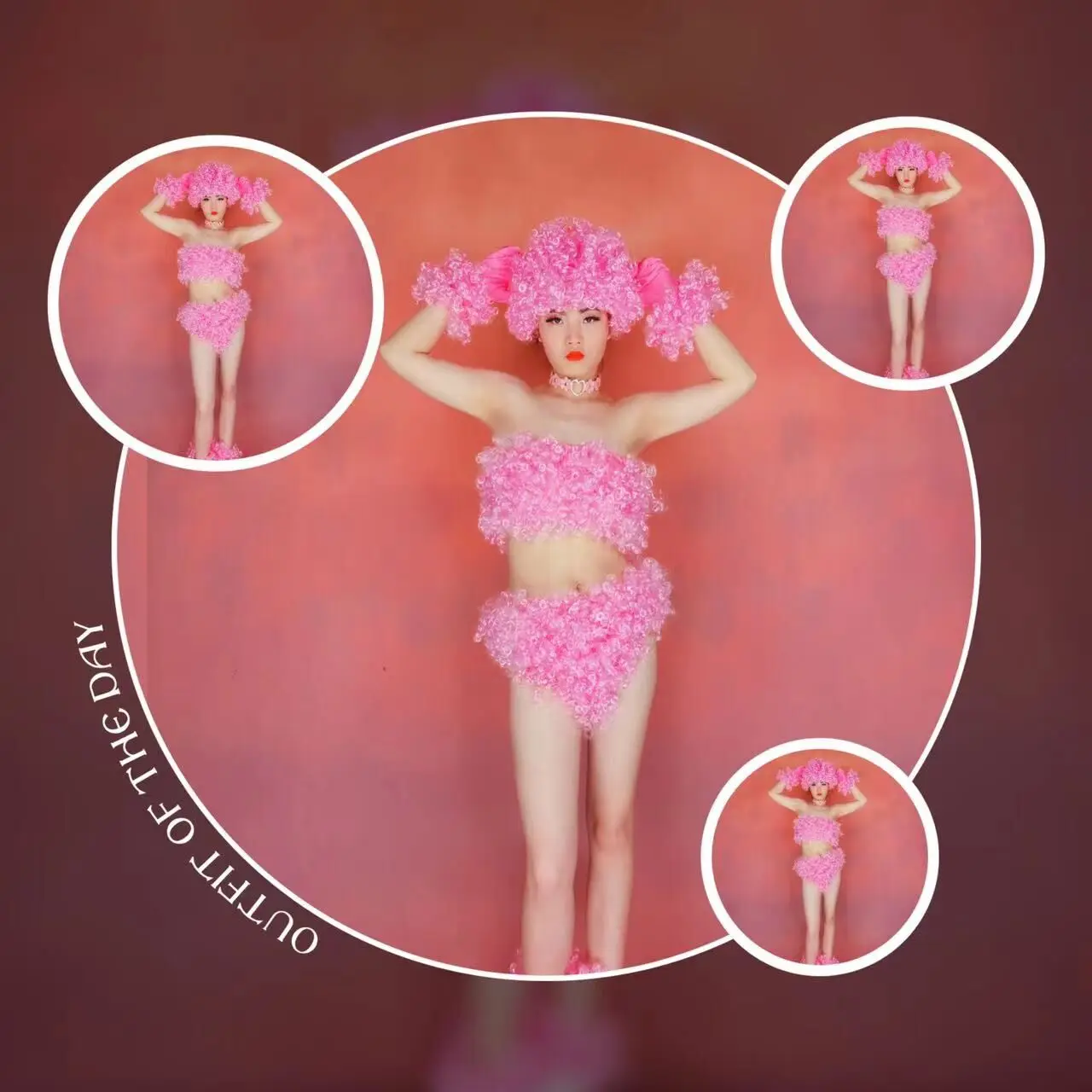 

Sexy women gogo stage dance costume pink bikini set nightclub bar dancer team outfit club costumes