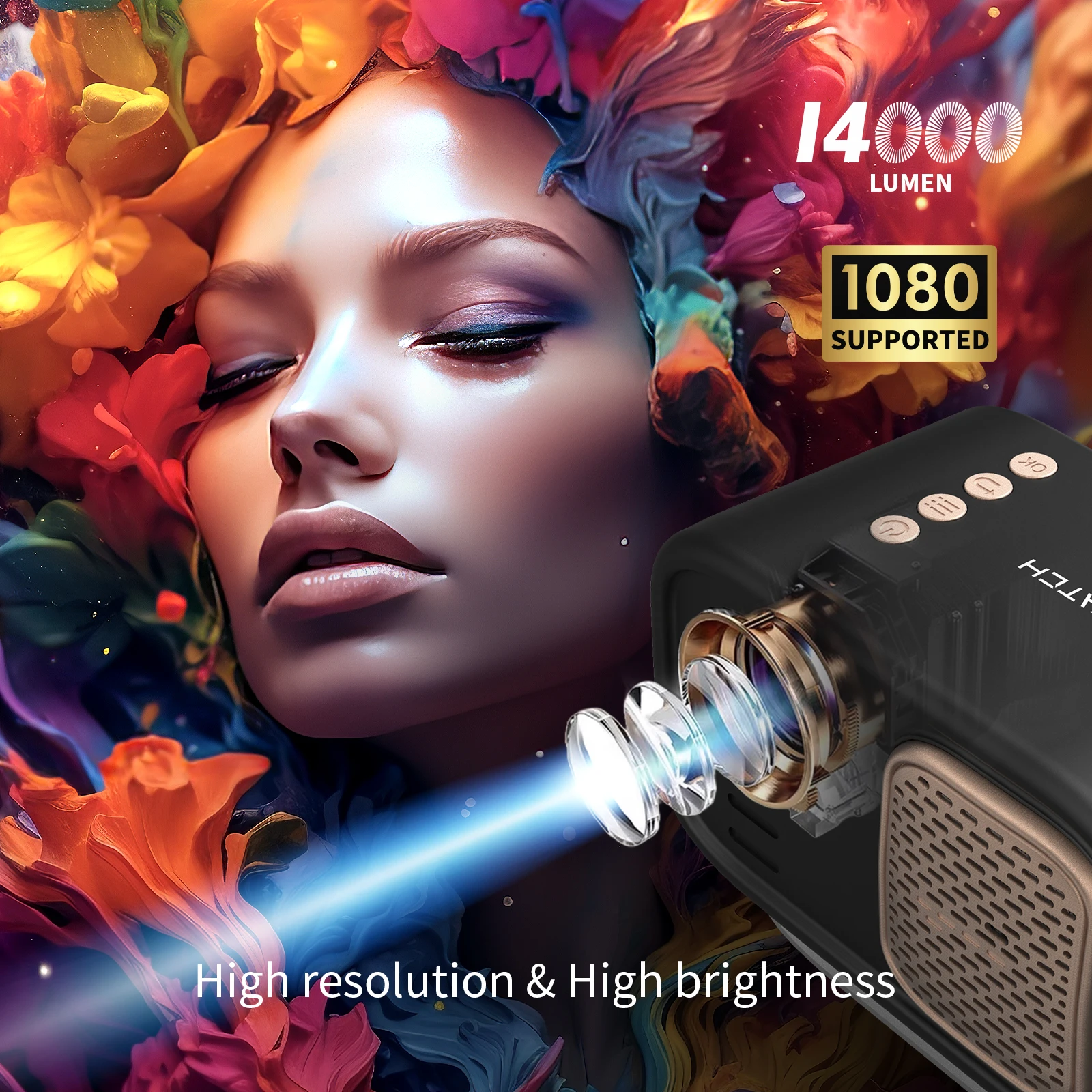 WEWATCH V11 미니 프로젝터 전기 초점 45 °   키스톤 보정 360 °   회전 LED 프로젝터 1080P FHD 14000 루멘 WiFi6 BT5.2