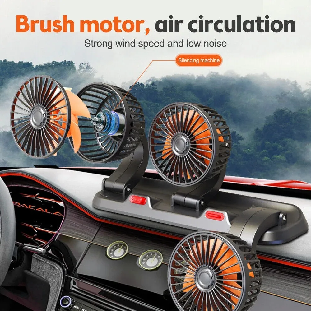 Autoventilator 360° °   Einstellbarer 3-Kopf-Luftventilator, elektrischer Kfz-Ventilator, USB/12 V/24 V, 2 Geschwindigkeiten, leiser Auto-Ventilator für Zuhause, Schreibtisch, Büro und Auto