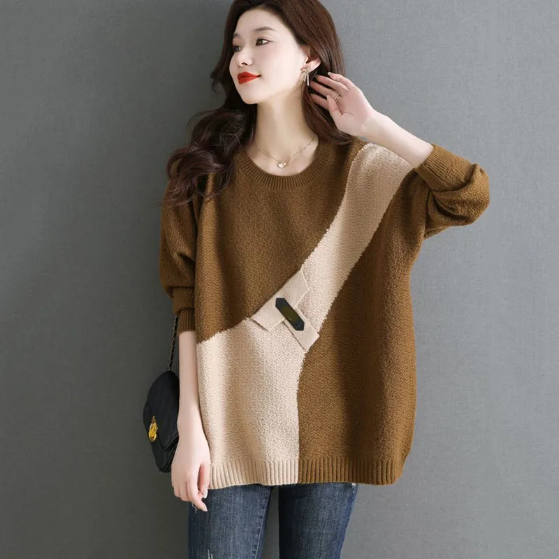 New Authentic High-end Women's Pullover Sweater Coat Autumn Winter Warm Knitted Bottoms Crewneck Female Long Knitwear Outerwear