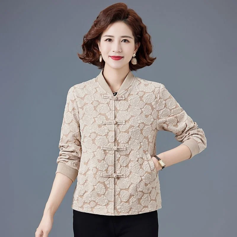 

Women's New Chinese Style Frog Button Short Jacket New Middle-aged Spring Autumn Mom Wear Elegant Top
