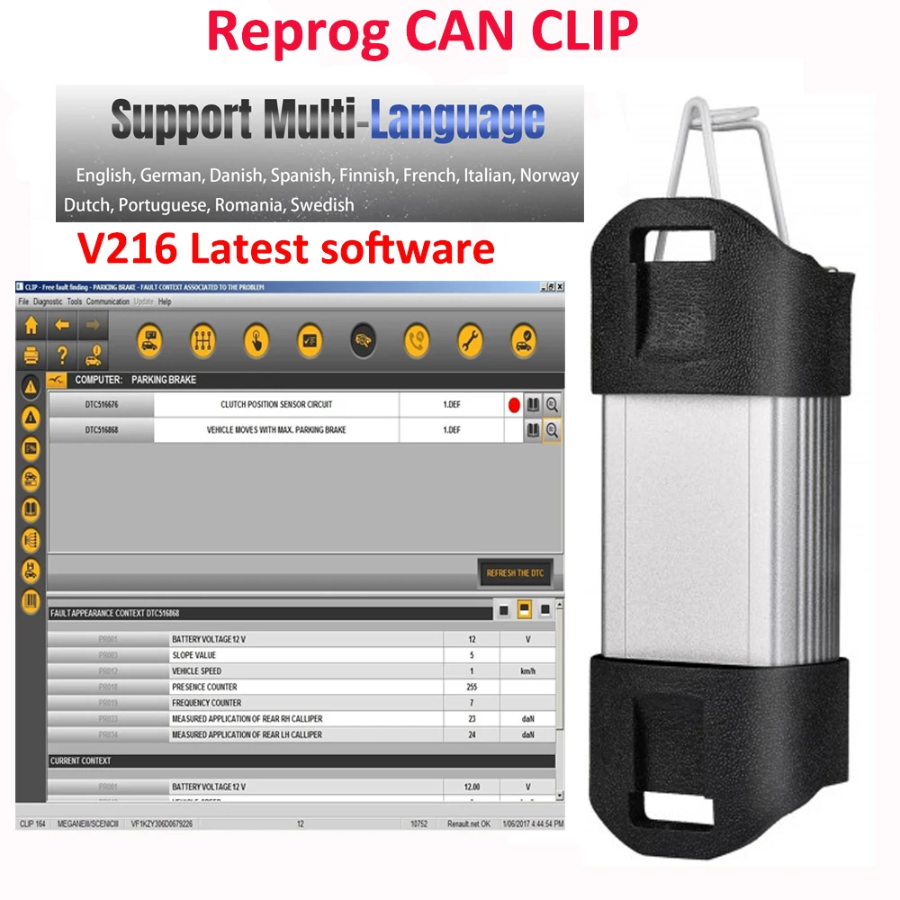 Reprog Can Clip For Renault Can Clip V216 Golden Clip OBD2 Diagnosis & Programming Tool New Reno Scanner 2023 Newest