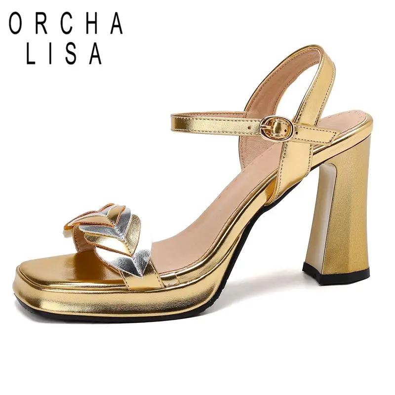 

ORCHA LISA Design Женские сандалии с квадратным носком на блочном каблуке 9 см на платформе 2 см с пряжкой и ремешком Разноцветные туфли большого размера 44 45 46