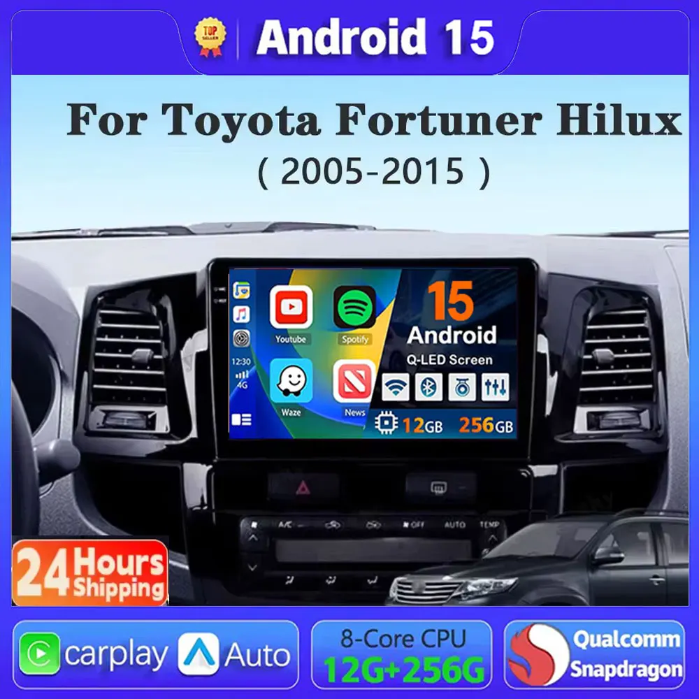 

2015 Car Radio Multimedia Video Player GPS Navigation DSP Carplay 2K Android 15 For Toyota Fortuner Hilux MT 2005 2006 2007-2014